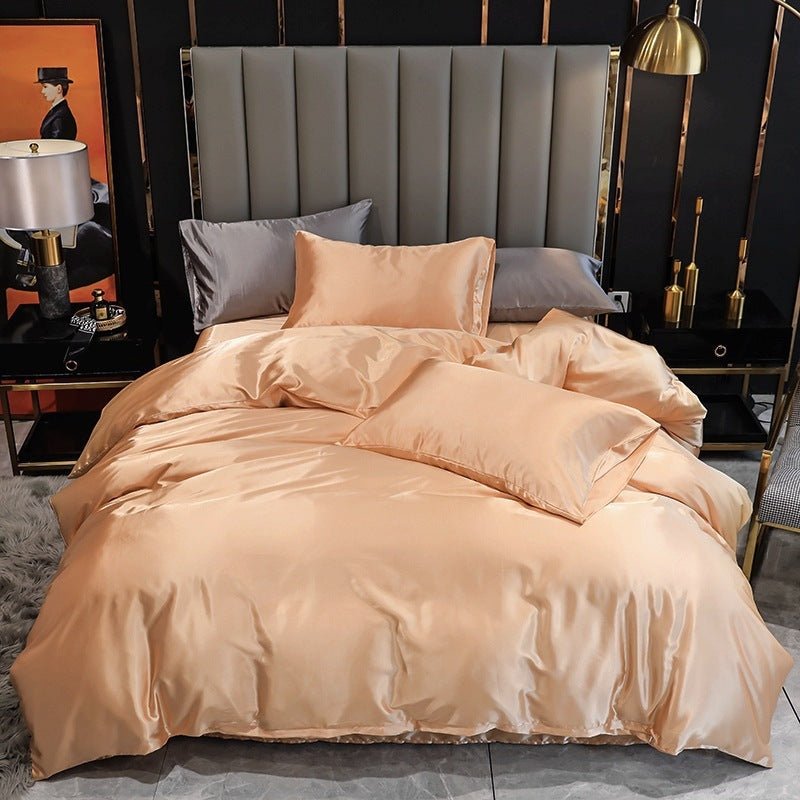 Three - Piece Set Of Imitation Silk Satin Bedding Home Textile Quilt Cover And Pillowcase - AmiraMart
