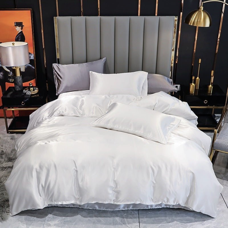 Three - Piece Set Of Imitation Silk Satin Bedding Home Textile Quilt Cover And Pillowcase - AmiraMart