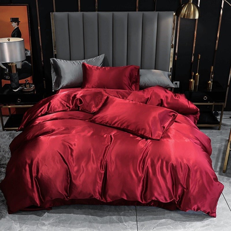 Three - Piece Set Of Imitation Silk Satin Bedding Home Textile Quilt Cover And Pillowcase - AmiraMart