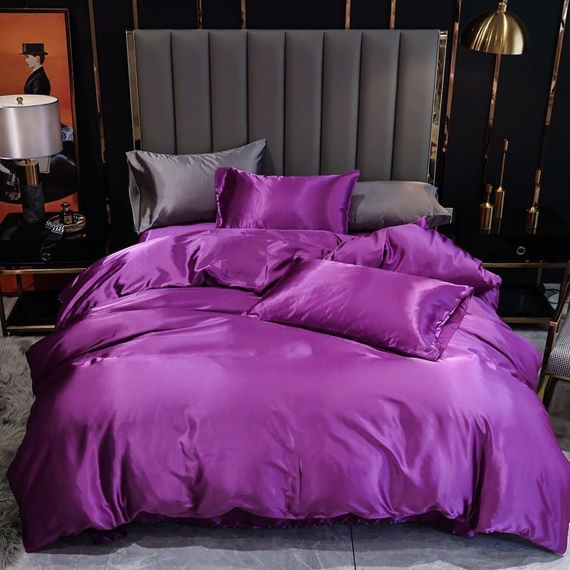 Three - Piece Set Of Imitation Silk Satin Bedding Home Textile Quilt Cover And Pillowcase - AmiraMart