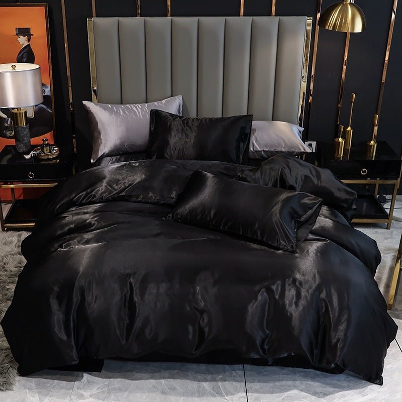 Three - Piece Set Of Imitation Silk Satin Bedding Home Textile Quilt Cover And Pillowcase - AmiraMart