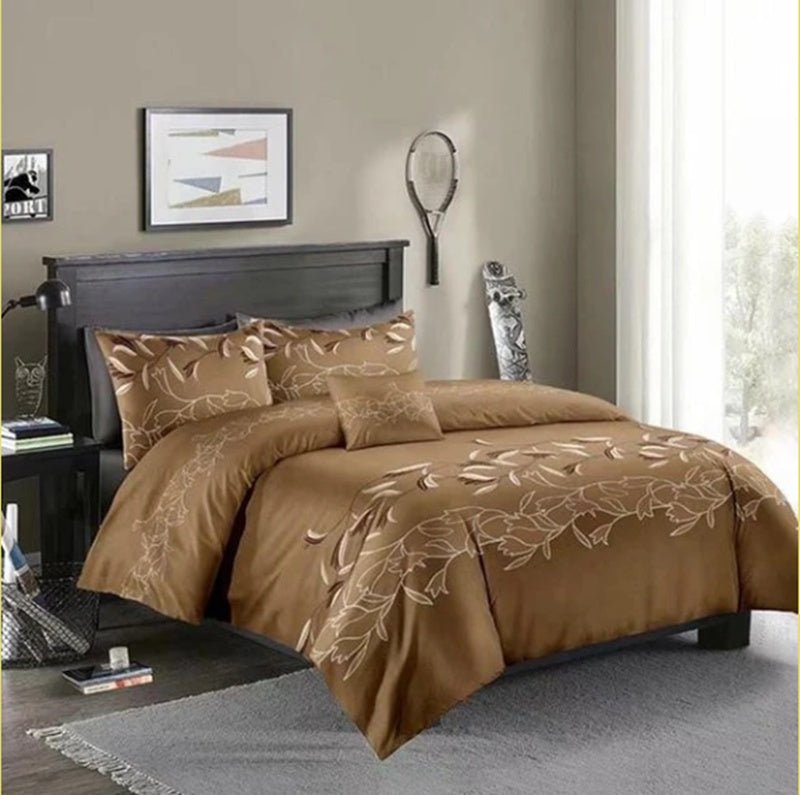 Three - piece Simple Plain Black Printing Bedding Set - AmiraMart