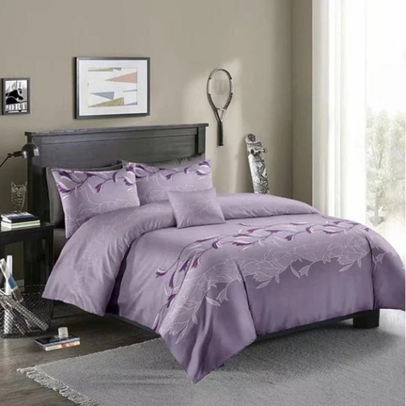 Three - piece Simple Plain Black Printing Bedding Set - AmiraMart