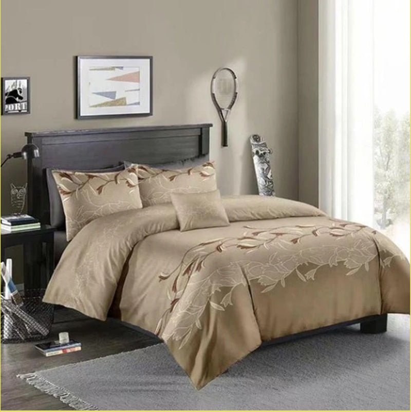 Three - piece Simple Plain Black Printing Bedding Set - AmiraMart