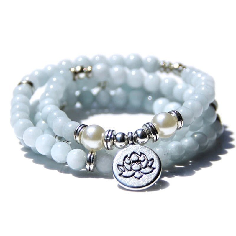Tiger Eye Stone Bracelet – 108 Buddha Beads & Lotus - AmiraMart