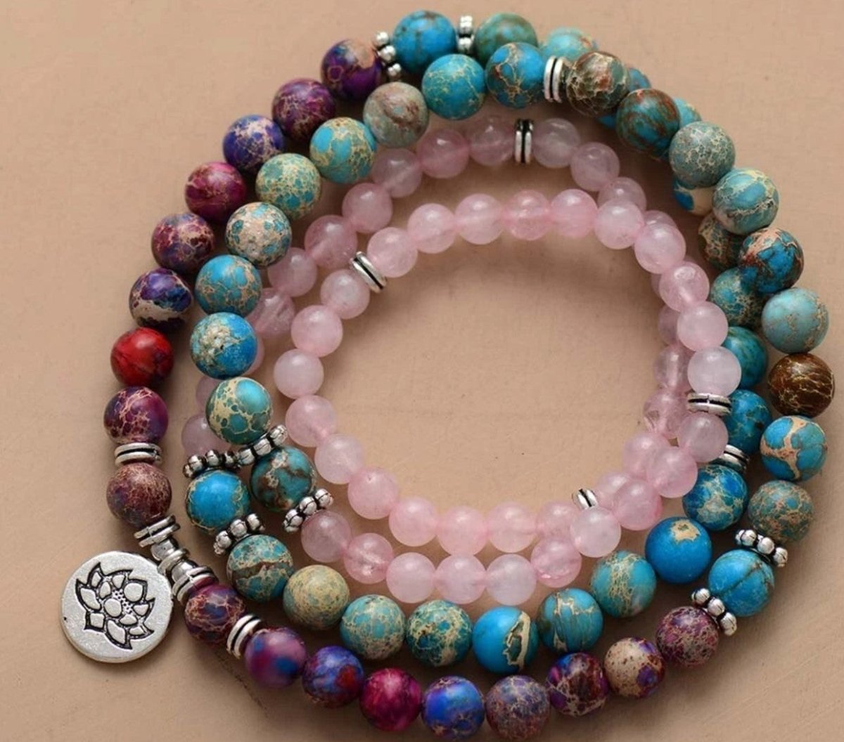 Tiger Eye Stone Bracelet – 108 Buddha Beads & Lotus - AmiraMart