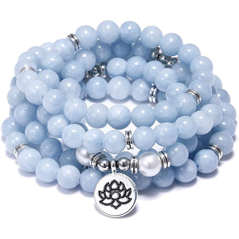 Tiger Eye Stone Bracelet – 108 Buddha Beads & Lotus - AmiraMart