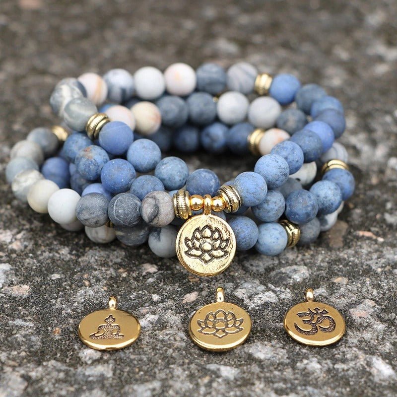 Tiger Eye Stone Bracelet – 108 Buddha Beads & Lotus - AmiraMart