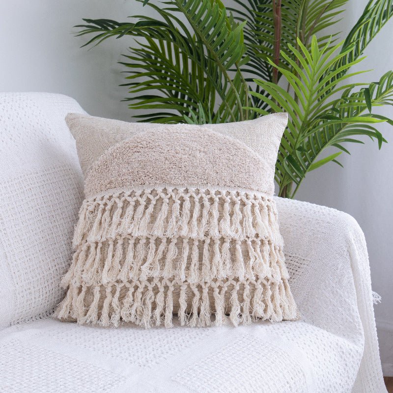 Tufted Throw Pillow Moroccan Fringed Waist Pillow Case - AmiraMart