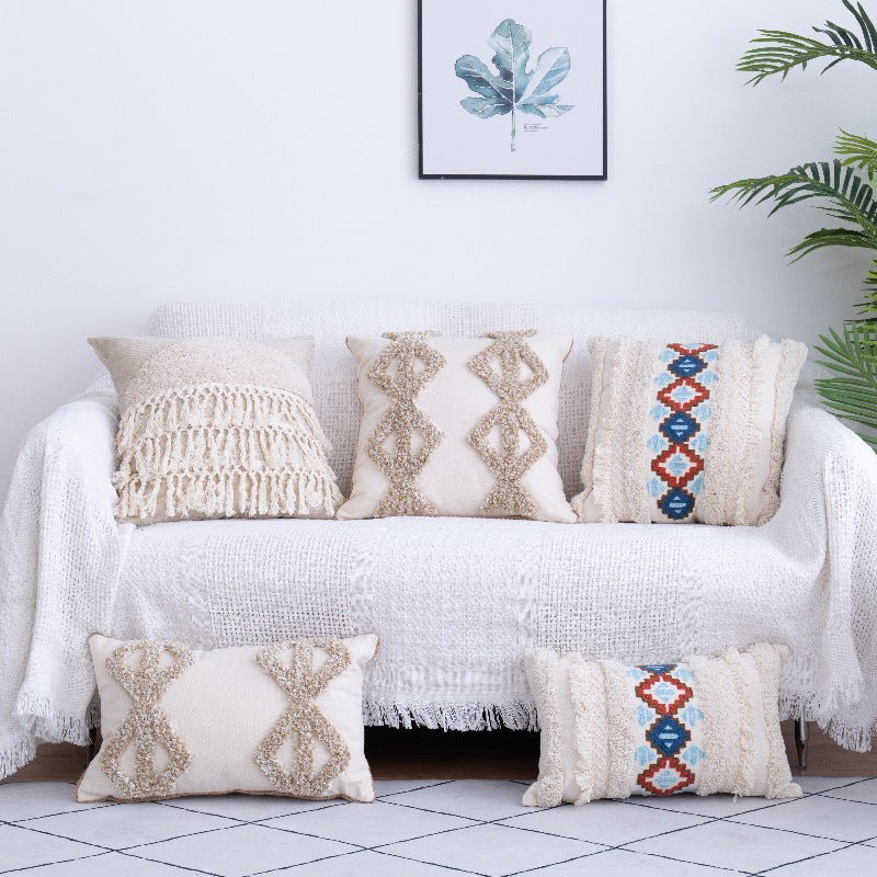 Tufted Throw Pillow Moroccan Fringed Waist Pillow Case - AmiraMart