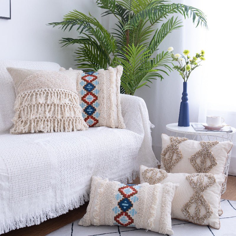 Tufted Throw Pillow Moroccan Fringed Waist Pillow Case - AmiraMart