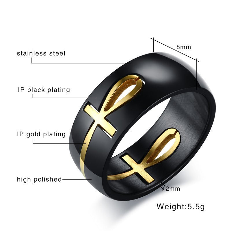 Two - Tone Detachable Ankh Ring | Stainless Steel Egyptian Cross Jewelry - AmiraMart