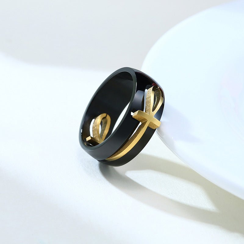 Two - Tone Detachable Ankh Ring | Stainless Steel Egyptian Cross Jewelry - AmiraMart