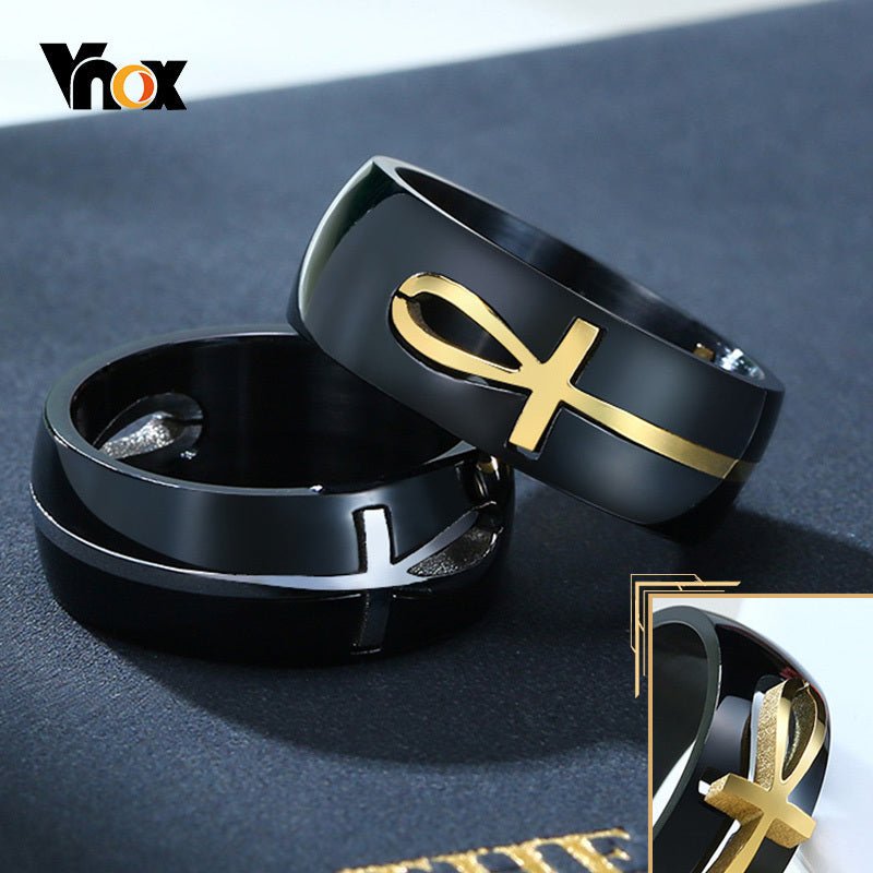 Two - Tone Detachable Ankh Ring | Stainless Steel Egyptian Cross Jewelry - AmiraMart