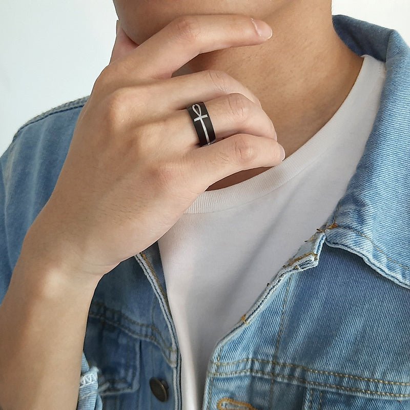 Two - Tone Detachable Ankh Ring | Stainless Steel Egyptian Cross Jewelry - AmiraMart