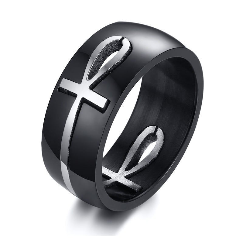 Two - Tone Detachable Ankh Ring | Stainless Steel Egyptian Cross Jewelry - AmiraMart