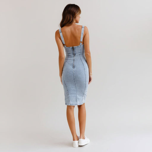 U - Neck Denim Dress - AmiraMart