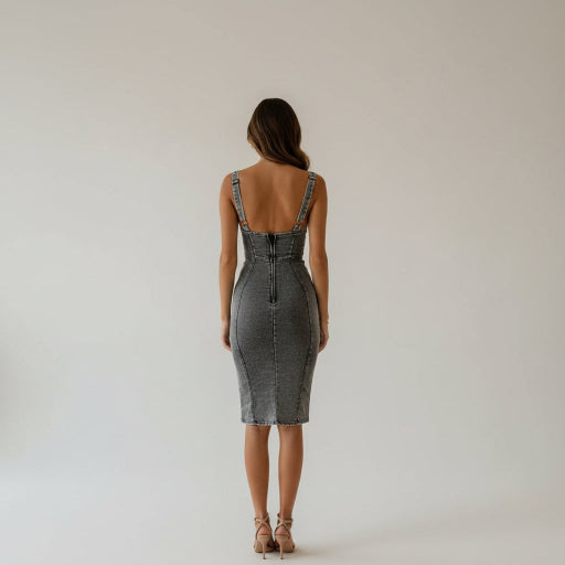 U - Neck Denim Dress - AmiraMart