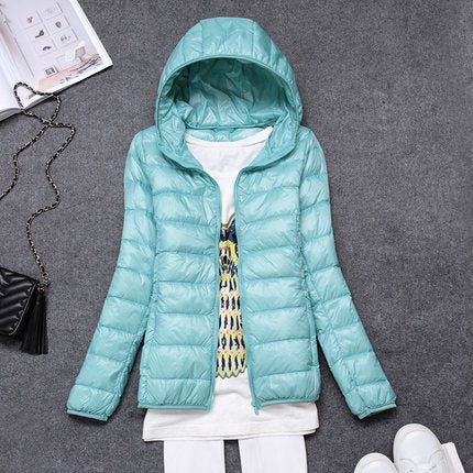 Ultra - light Women's Lightweight Stand Collar Hooded Down Jacket - AmiraMart