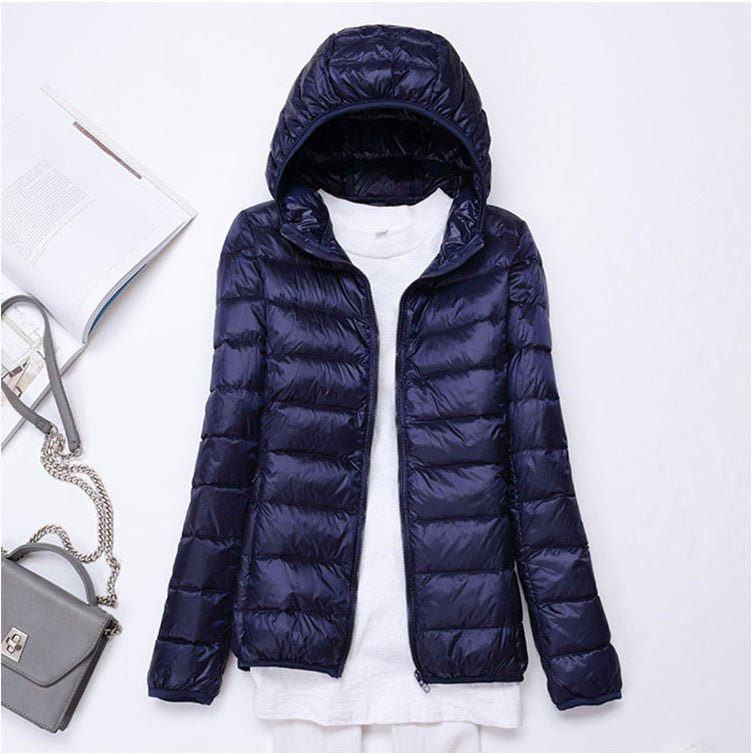 Ultra - light Women's Lightweight Stand Collar Hooded Down Jacket - AmiraMart