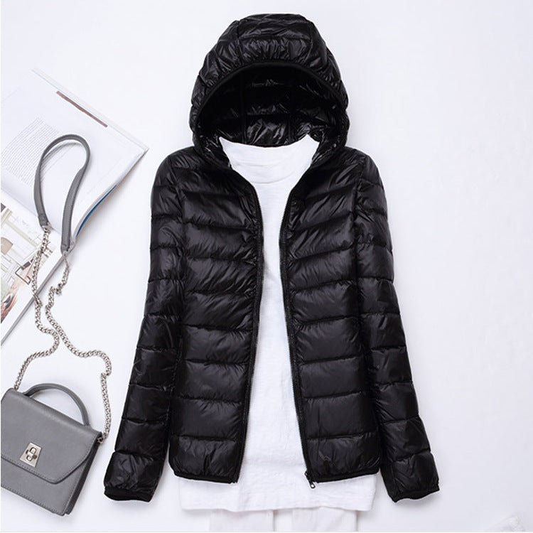 Ultra - light Women's Lightweight Stand Collar Hooded Down Jacket - AmiraMart