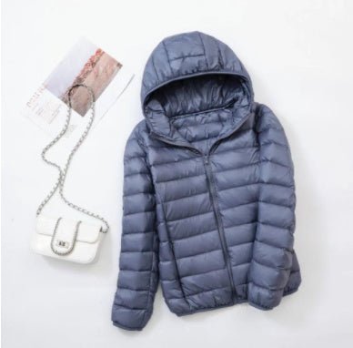 Ultra - light Women's Lightweight Stand Collar Hooded Down Jacket - AmiraMart