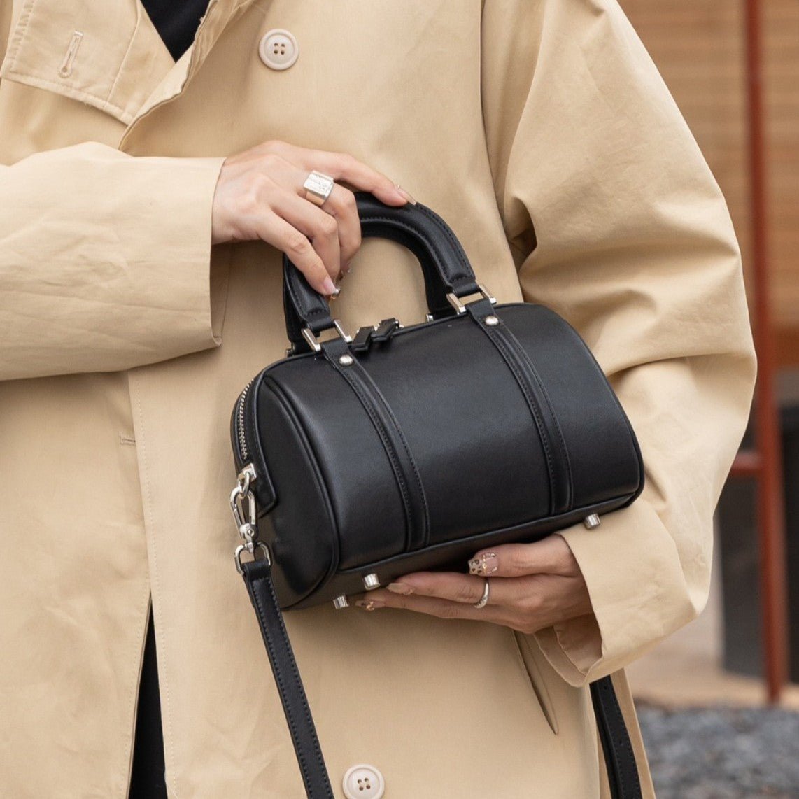 Versatile Cylindrical Genuine Leather Portable Crossbody Bag - AmiraMart