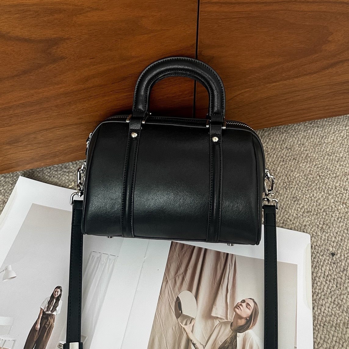 Versatile Cylindrical Genuine Leather Portable Crossbody Bag - AmiraMart