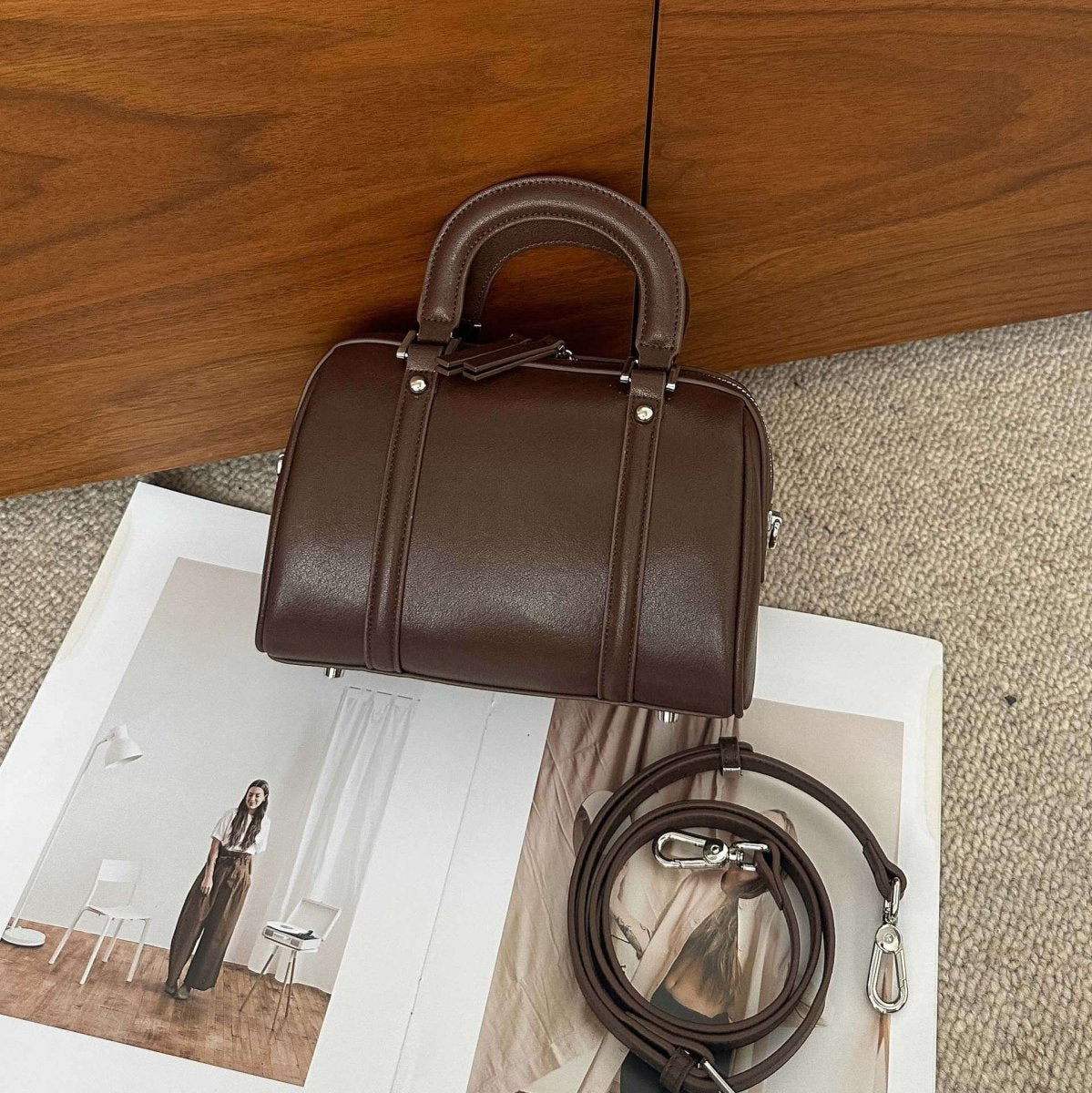 Versatile Cylindrical Genuine Leather Portable Crossbody Bag - AmiraMart