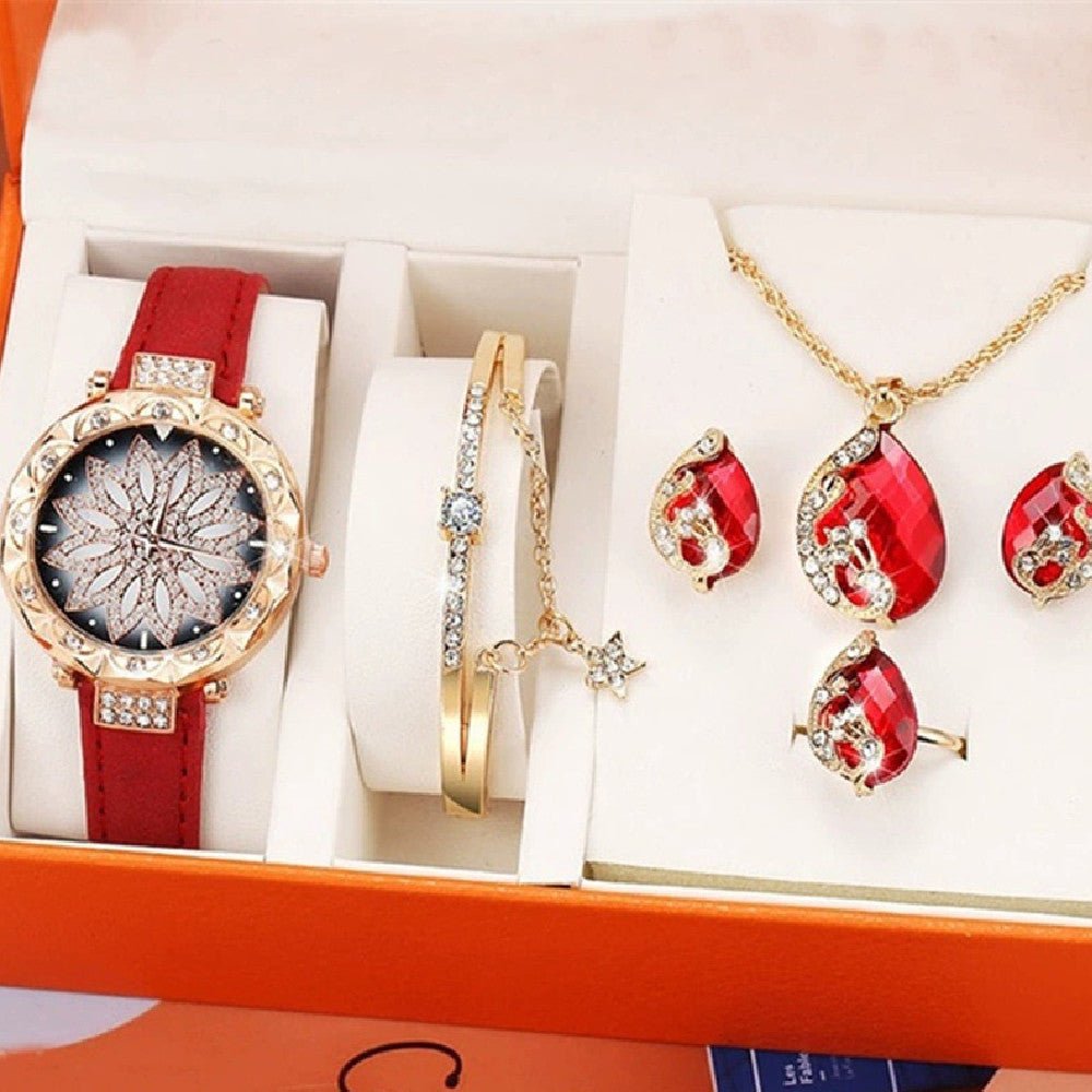 Watch Bracelet Ring Necklace Earrings Combination Gift Box - AmiraMart