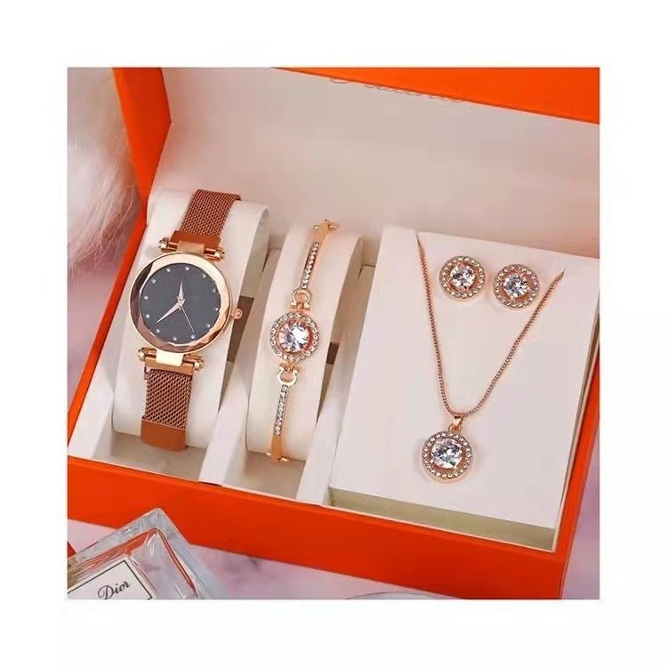 Watch Bracelet Ring Necklace Earrings Combination Gift Box - AmiraMart