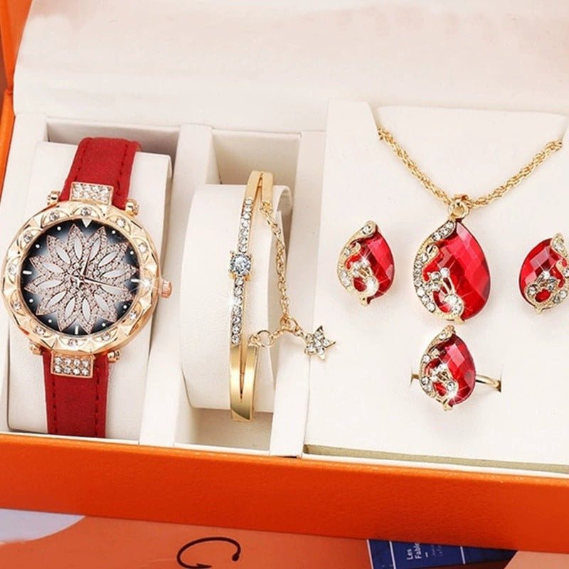 Watch Bracelet Ring Necklace Earrings Combination Gift Box - AmiraMart