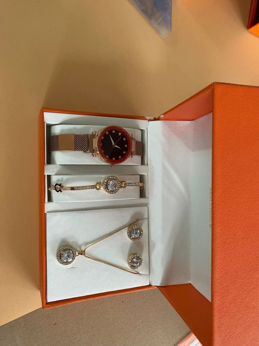 Watch Bracelet Ring Necklace Earrings Combination Gift Box - AmiraMart