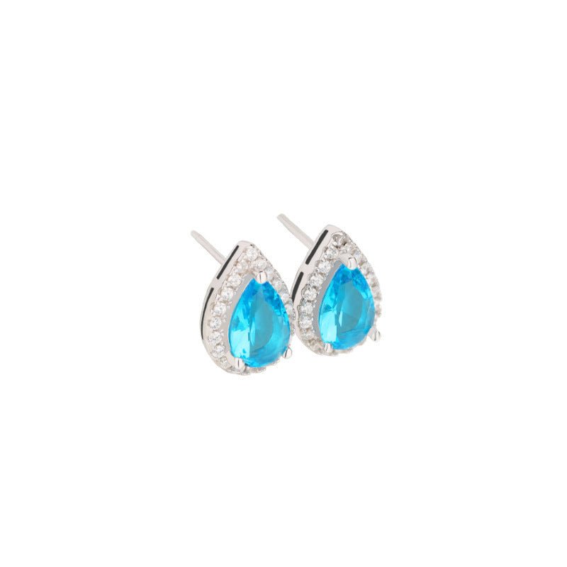 Water Drop Sea Blue Zirconium Stud Earrings - AmiraMart