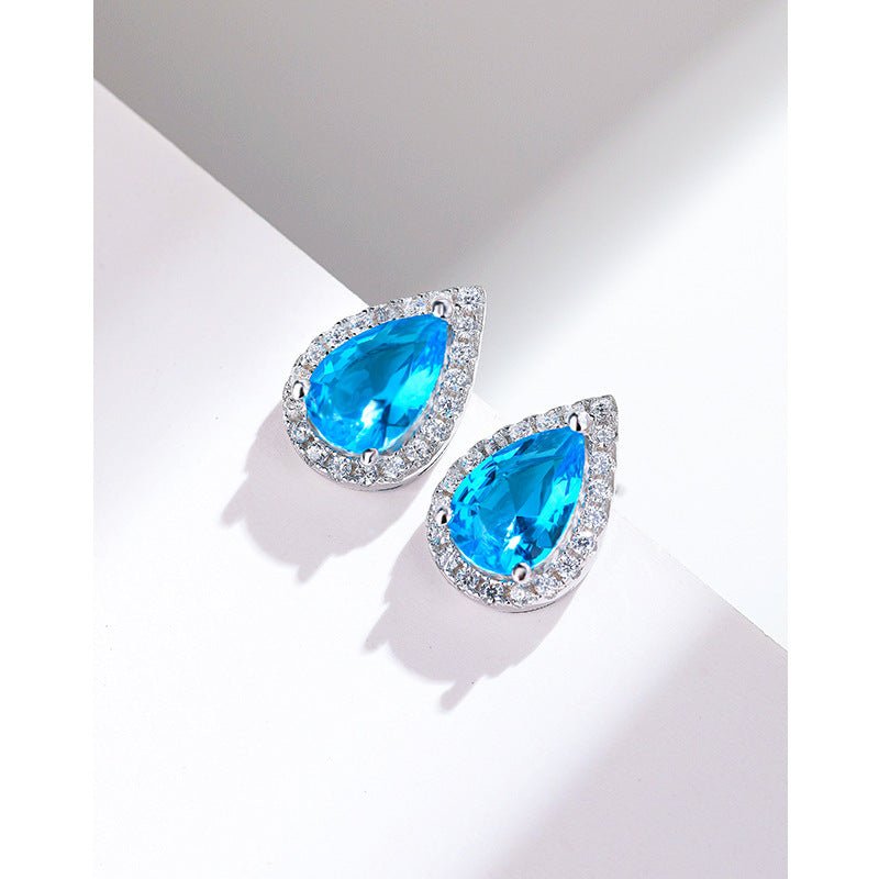 Water Drop Sea Blue Zirconium Stud Earrings - AmiraMart