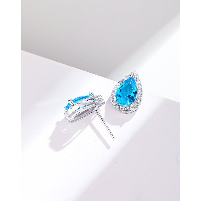 Water Drop Sea Blue Zirconium Stud Earrings - AmiraMart