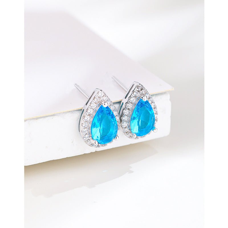 Water Drop Sea Blue Zirconium Stud Earrings - AmiraMart