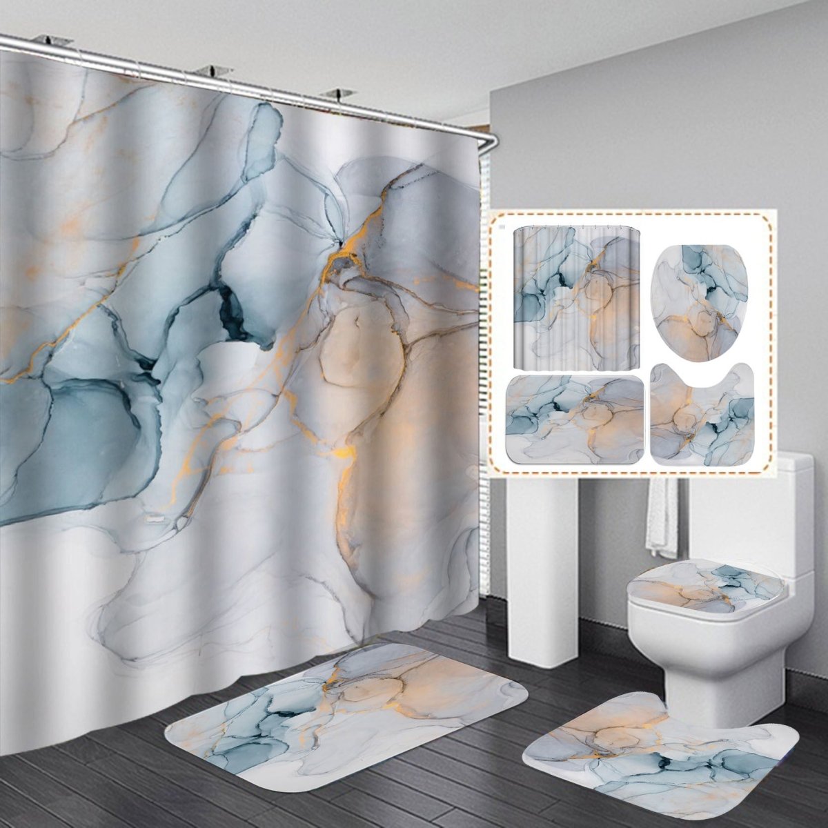 Waterproof Bath Curtain with Hook Sets - AmiraMart