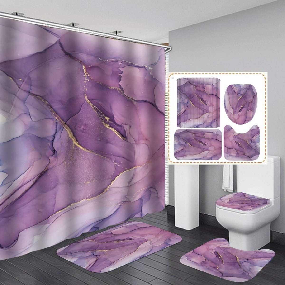 Waterproof Bath Curtain with Hook Sets - AmiraMart