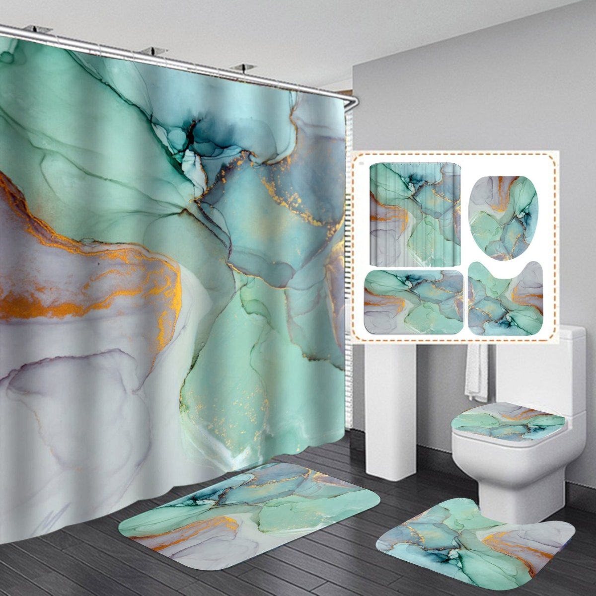 Waterproof Bath Curtain with Hook Sets - AmiraMart