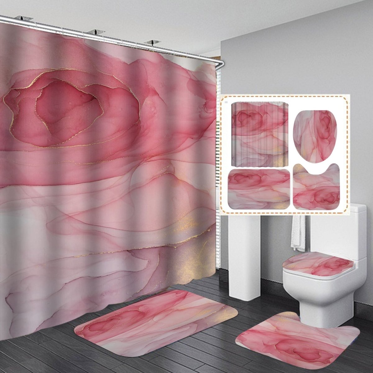 Waterproof Bath Curtain with Hook Sets - AmiraMart