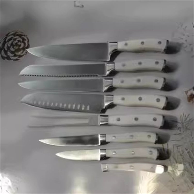 White Handle Steel Head Chef's Knife Wooden Seat Knife - AmiraMart
