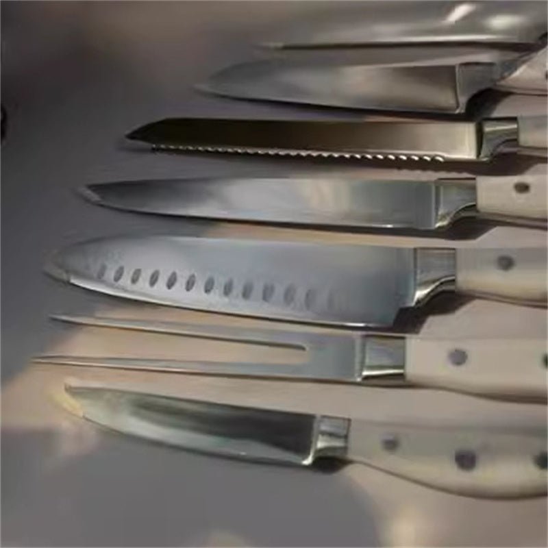 White Handle Steel Head Chef's Knife Wooden Seat Knife - AmiraMart