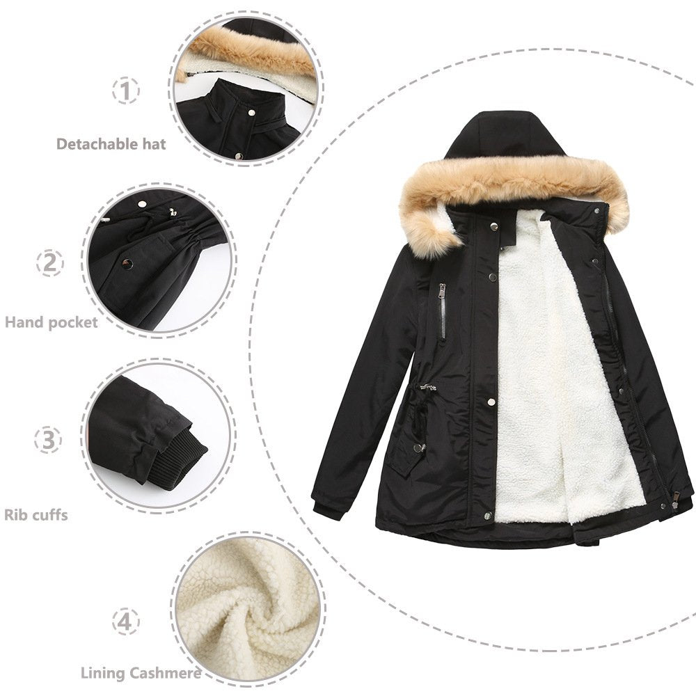 WInter Coat Detachable Hooded Feece Jacket Women - AmiraMart