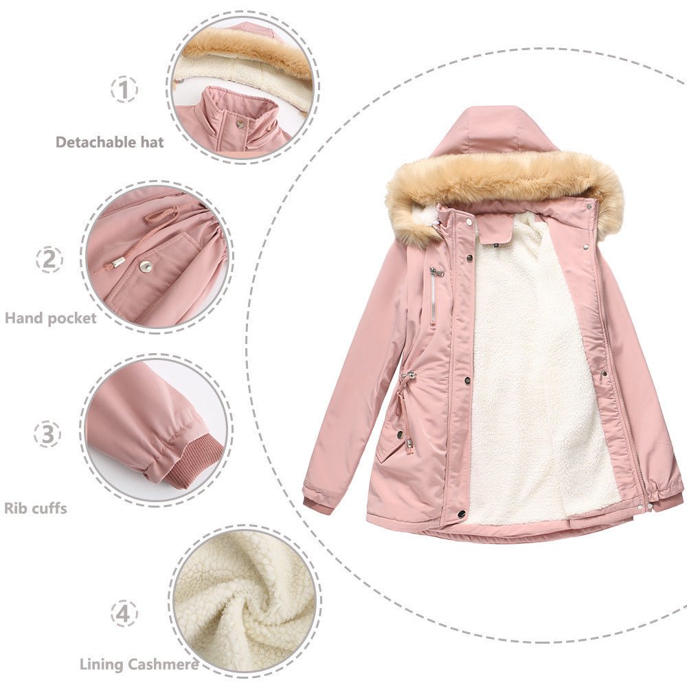 WInter Coat Detachable Hooded Feece Jacket Women - AmiraMart