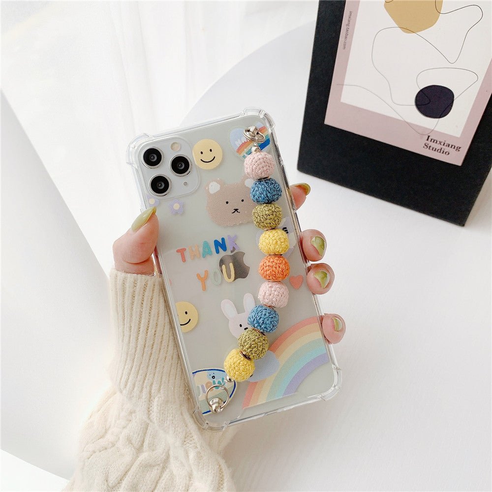Winter cute colored hair ball beads chain mobile phone case - AmiraMart