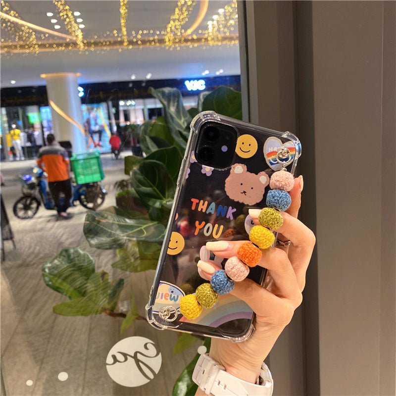 Winter cute colored hair ball beads chain mobile phone case - AmiraMart