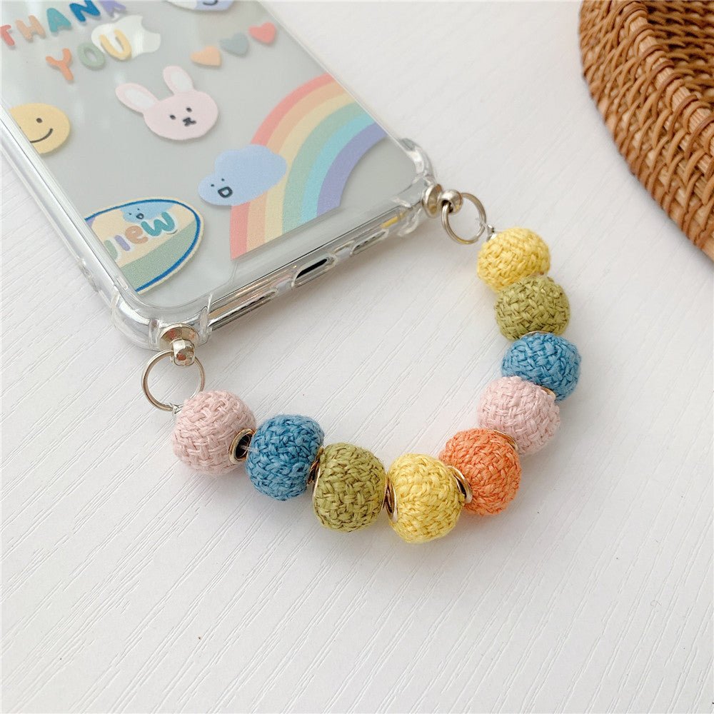 Winter cute colored hair ball beads chain mobile phone case - AmiraMart
