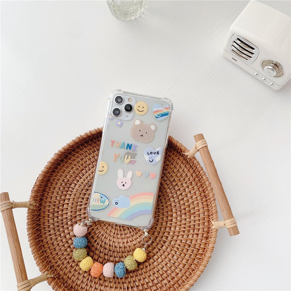 Winter cute colored hair ball beads chain mobile phone case - AmiraMart