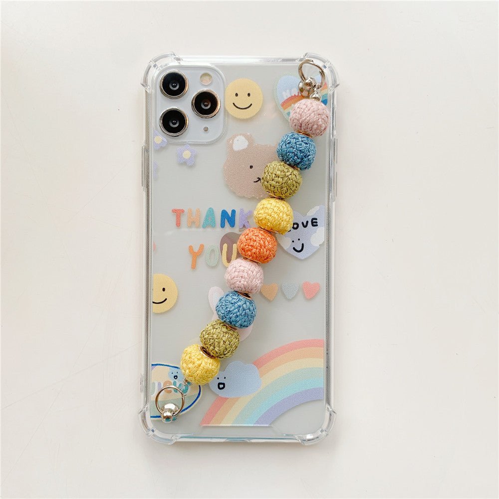 Winter cute colored hair ball beads chain mobile phone case - AmiraMart